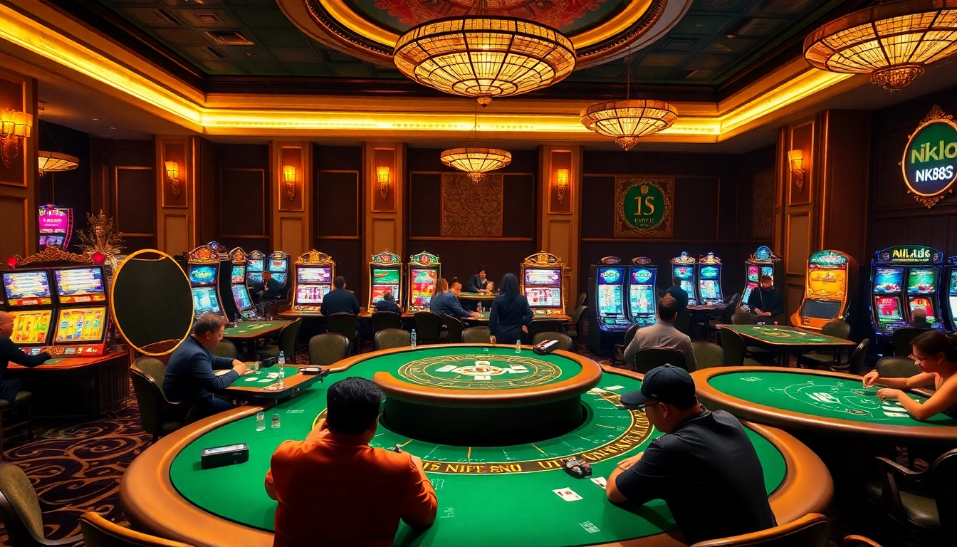 Experience the thrilling atmosphere of nhà cái nk88 with vibrant casino visuals and players in action.