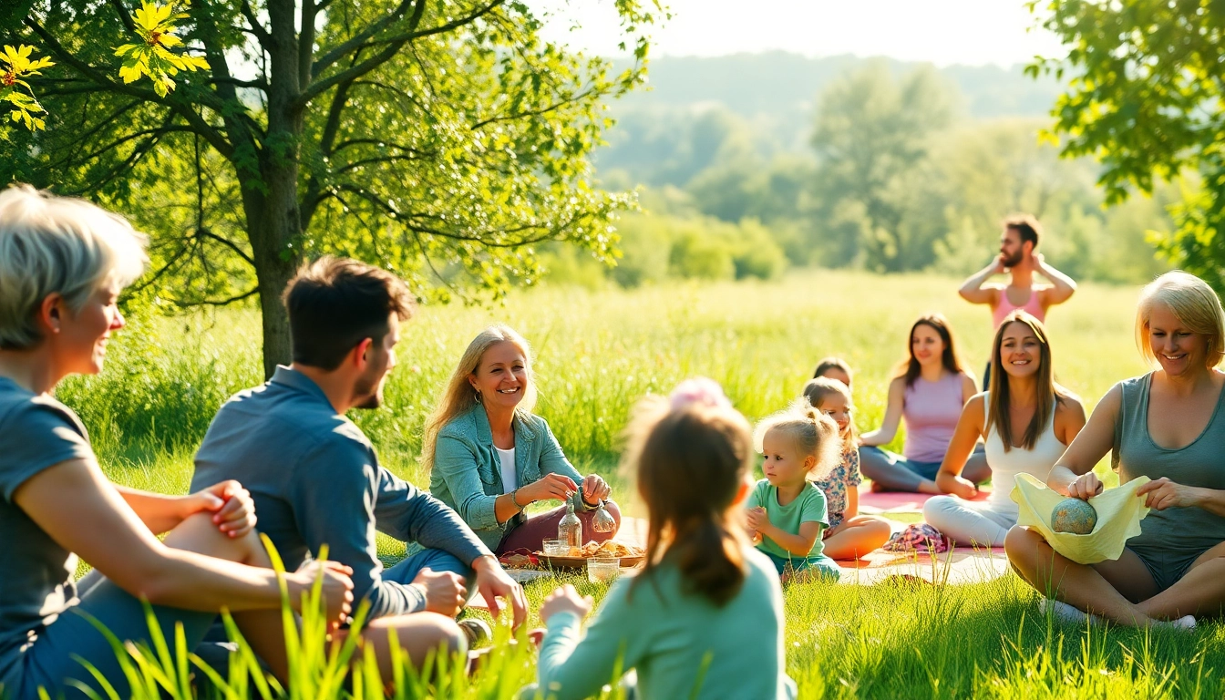 Activité en plein air illustrant le style de vie actif et sain d'un groupe d'amis partageant un repas.