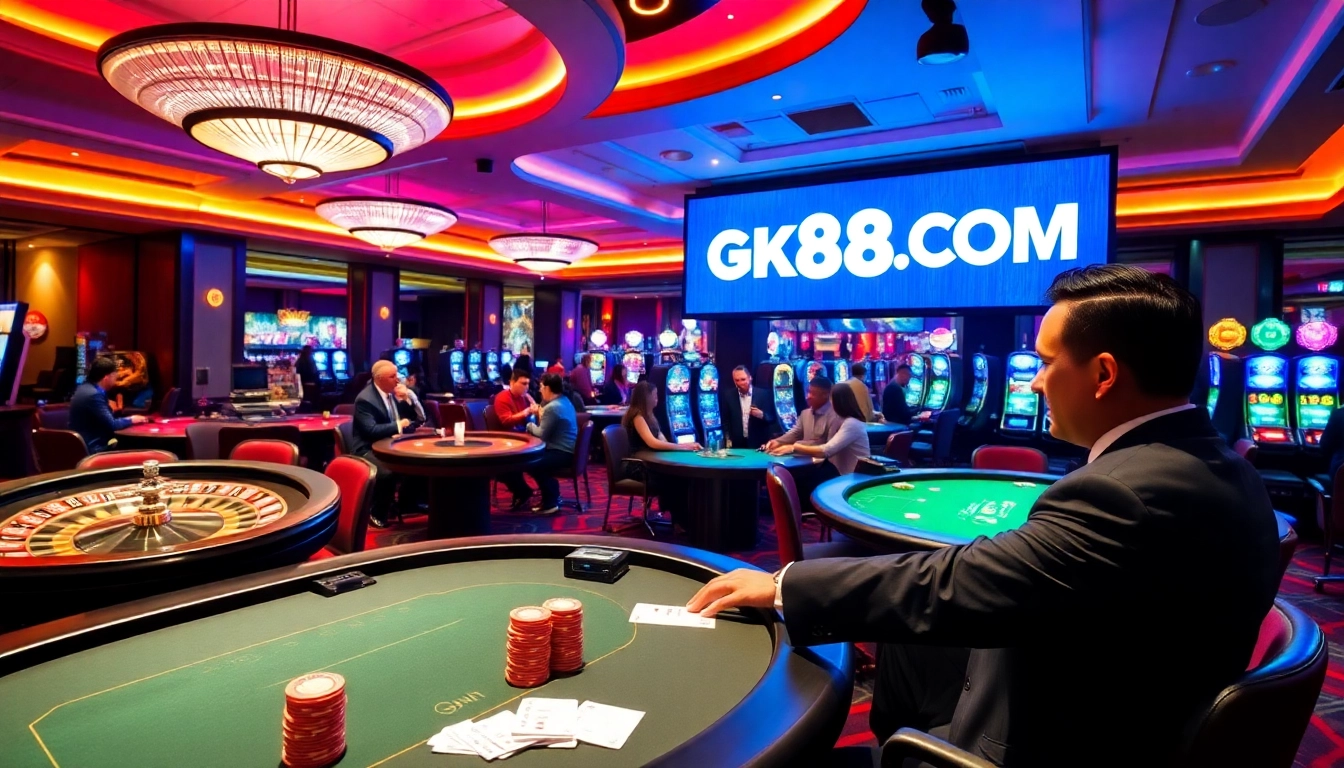 Engaging players at GK88 COM casino tables with vibrant excitement and luxury ambience.