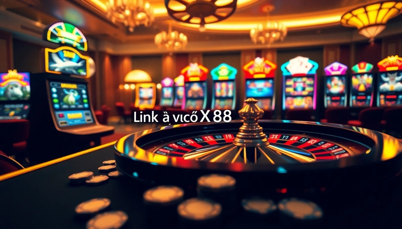 Experience the thrill of online gambling with Link vào X88 at this luxurious casino scene.