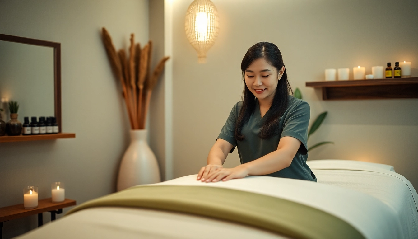 젊은 치료사가 있는 차분한 스파 환경에서 편안한 동탄출장마사지 세션.